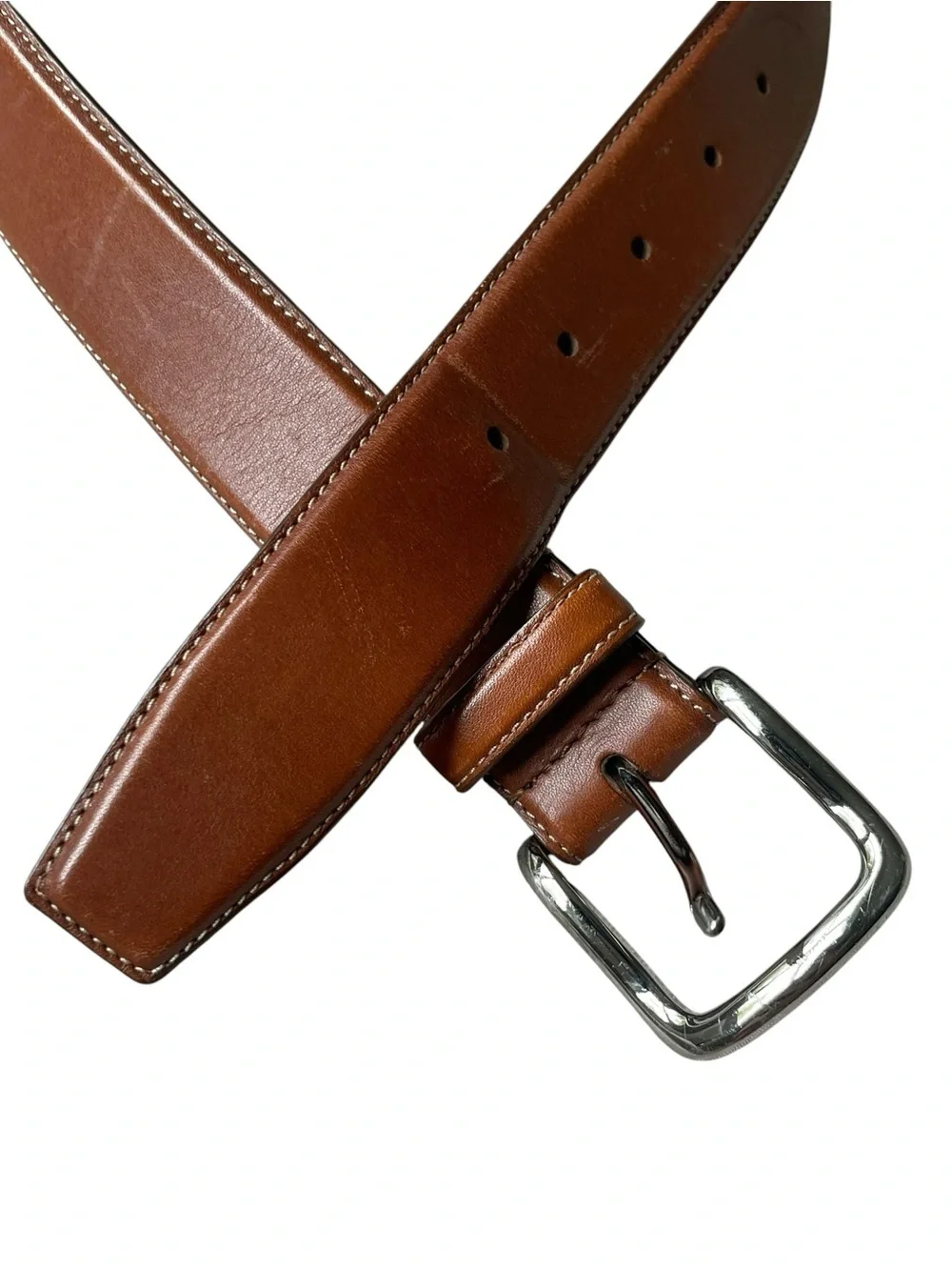 Cole Haan Men's Sz 33 - 36 Lewis Burnished Brown Leather Belt Brass Buckle USA